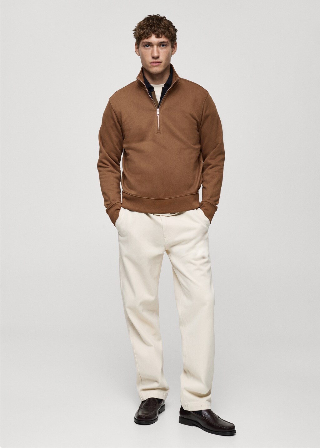 Regular-fit zip-neck sweatshirt - Ecru