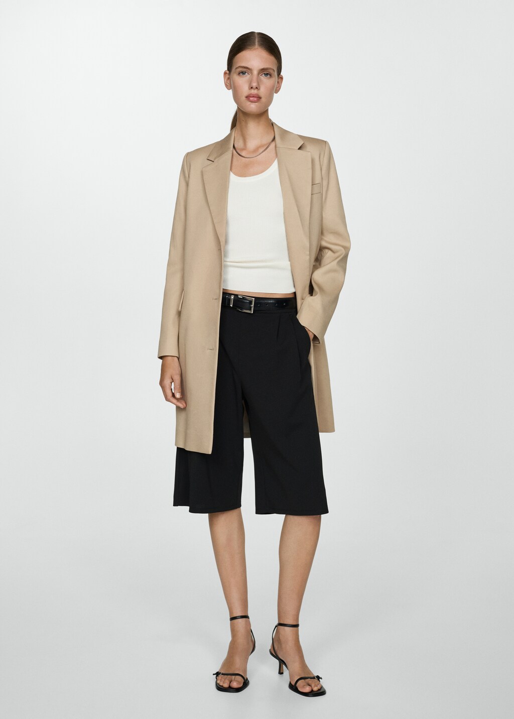 Straight cotton midi coat - Beige