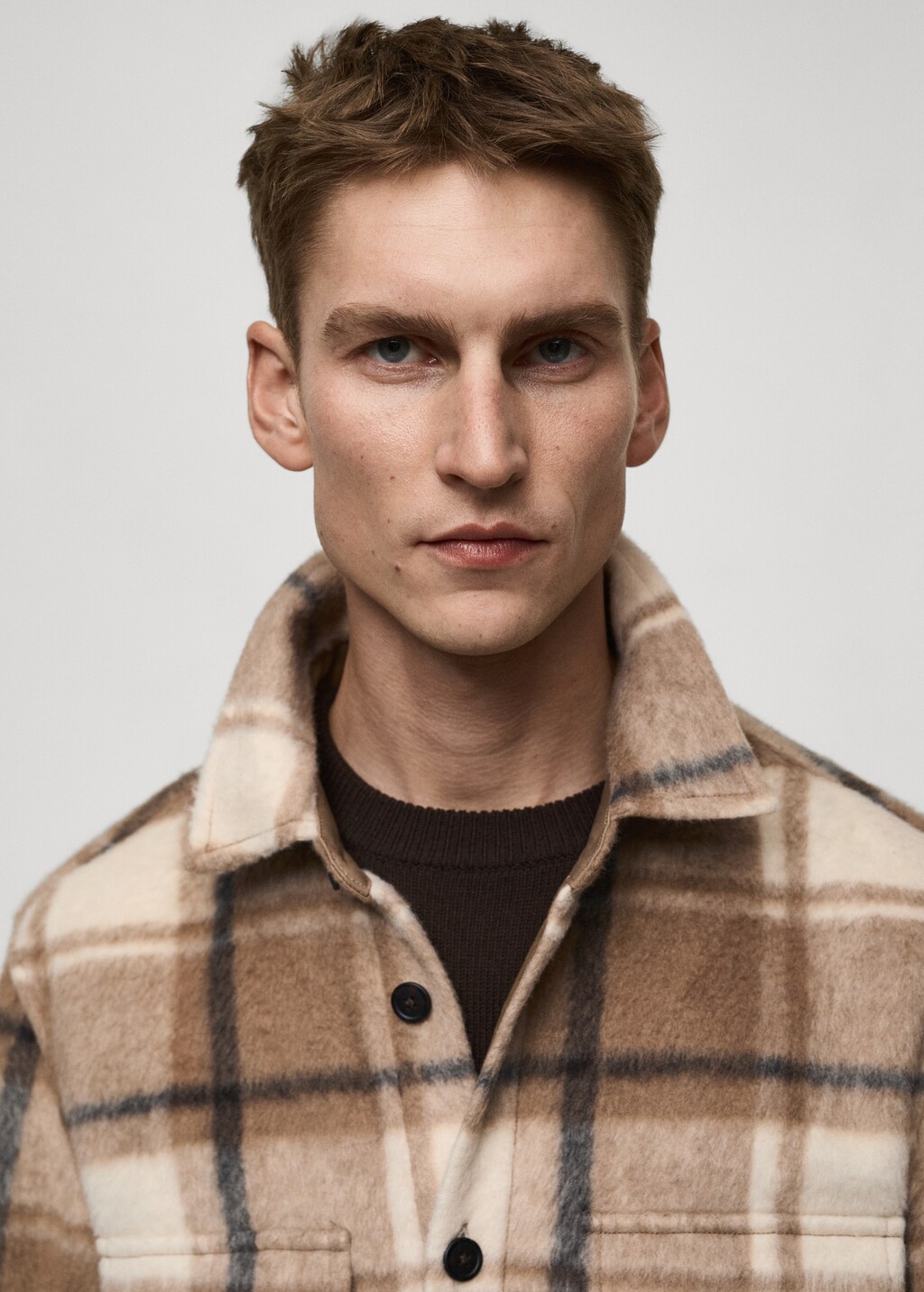 Check flannel textured overshirt - Beige