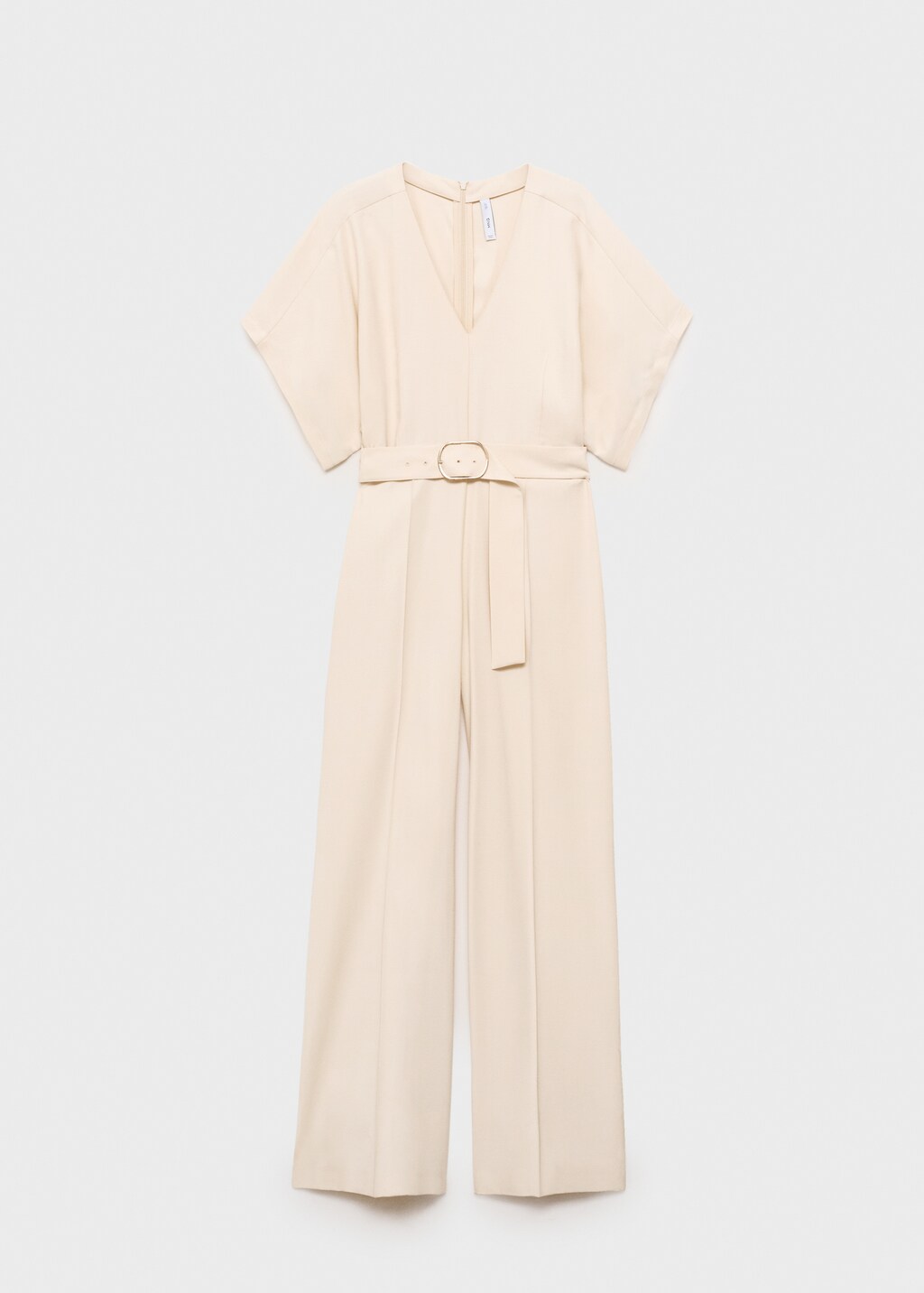 Long jumpsuit with belt and buckle - Ecru