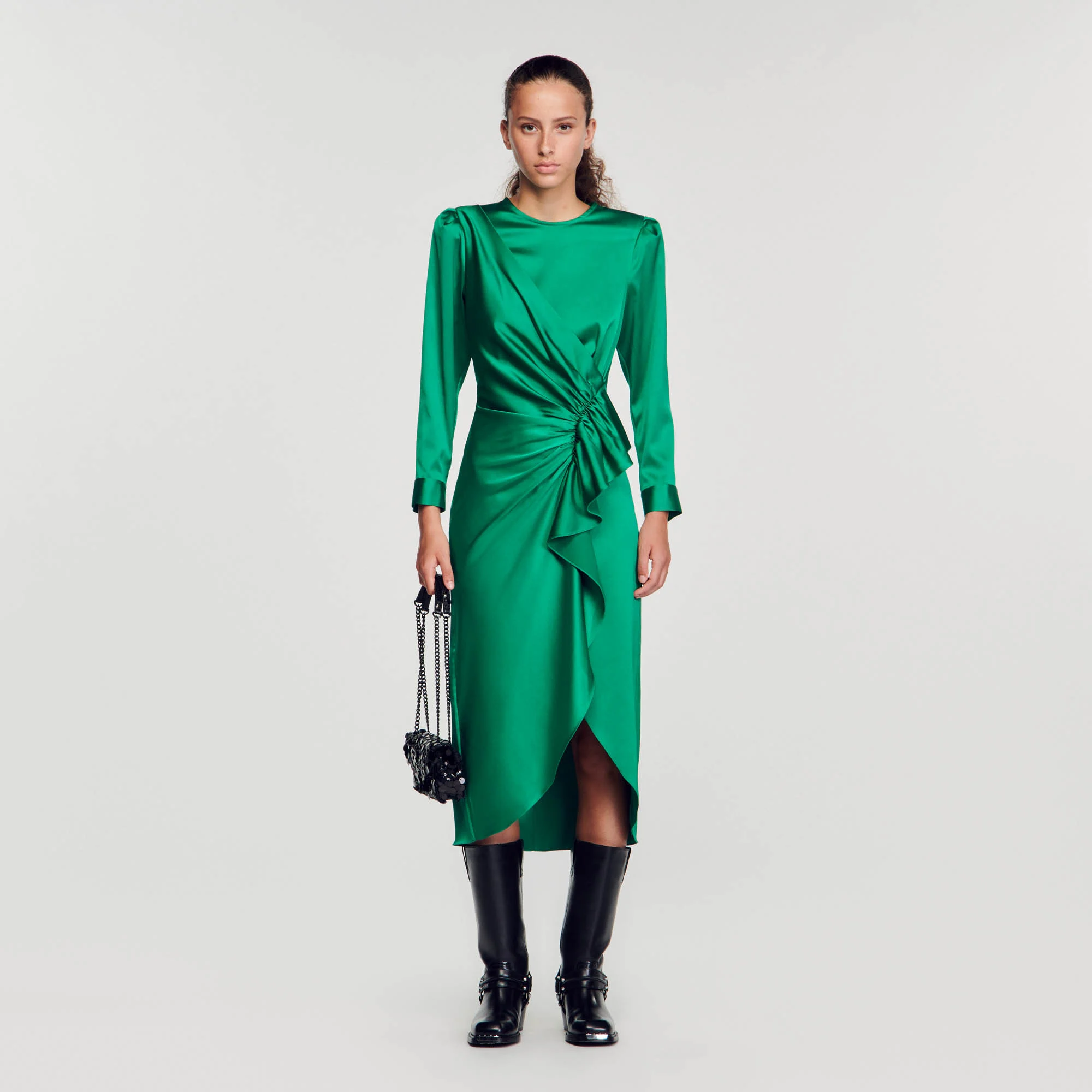 Ruffled satin-effect dress