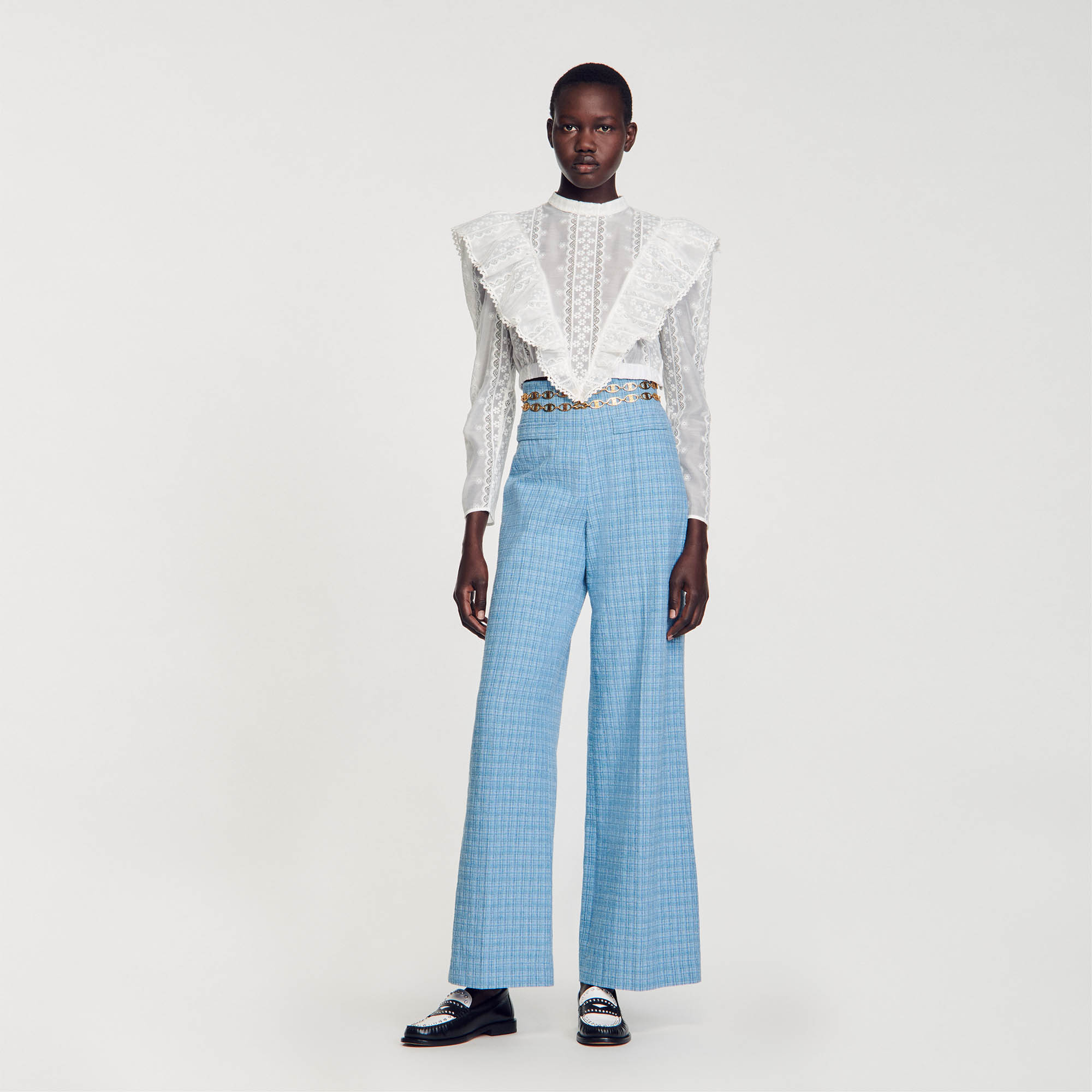 Wide-leg tweed trousers