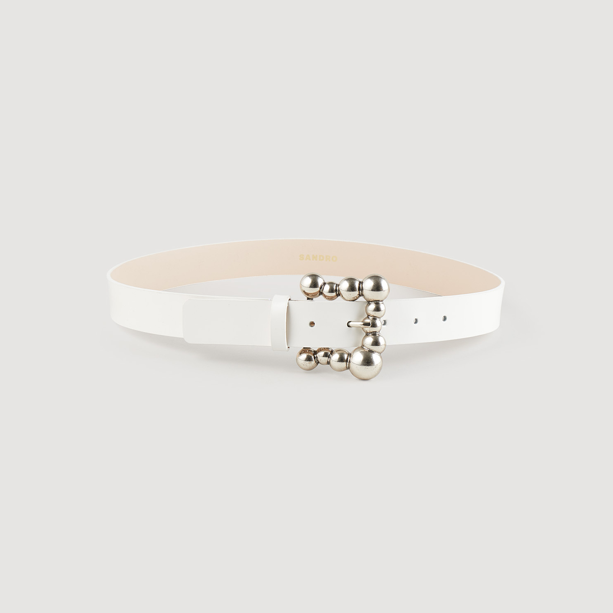 Belt with ball-embellished buckle