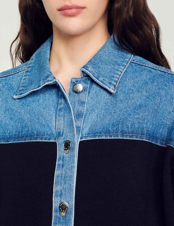 Dual material jacket style cardi-coat
