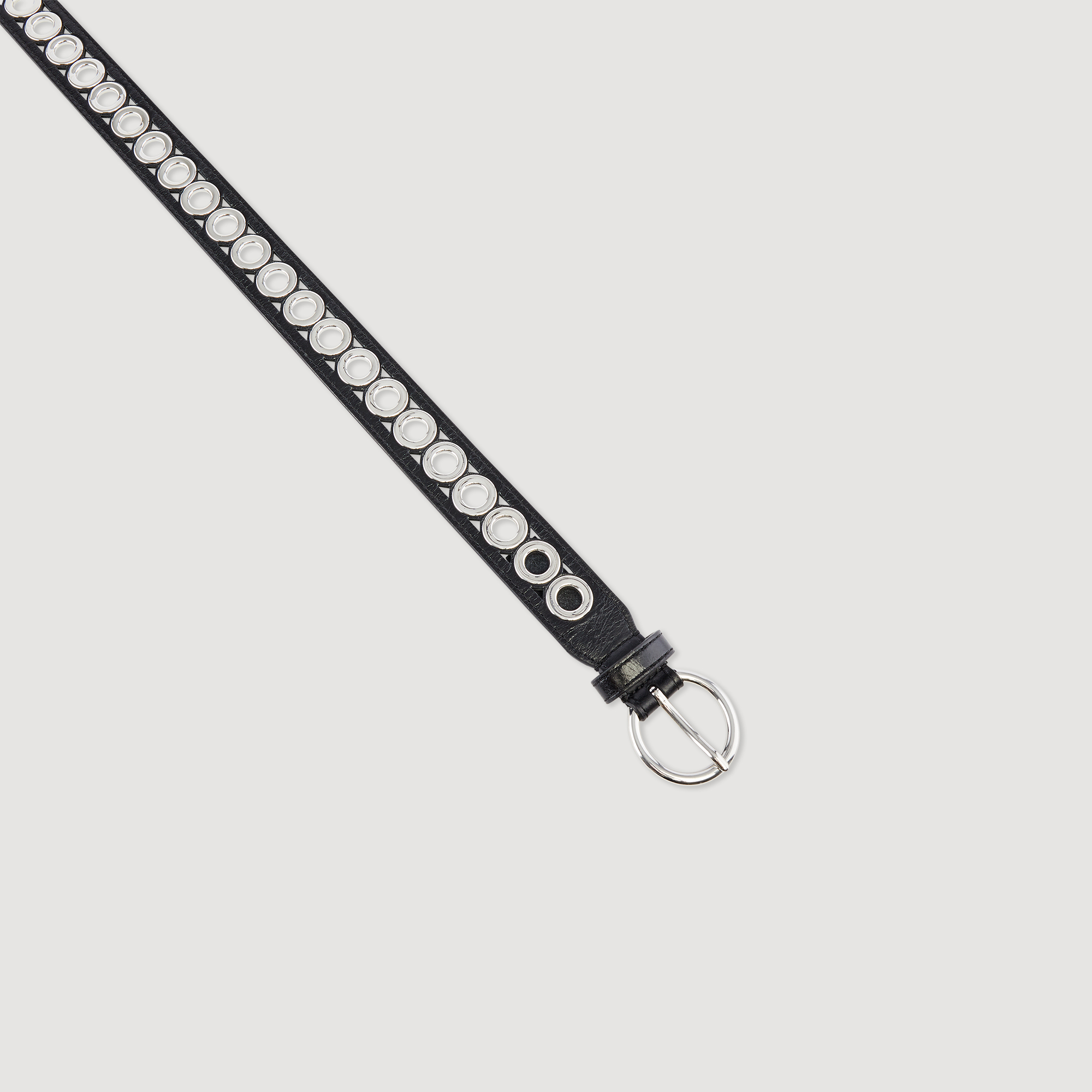 Belt with round buckle and eyelets