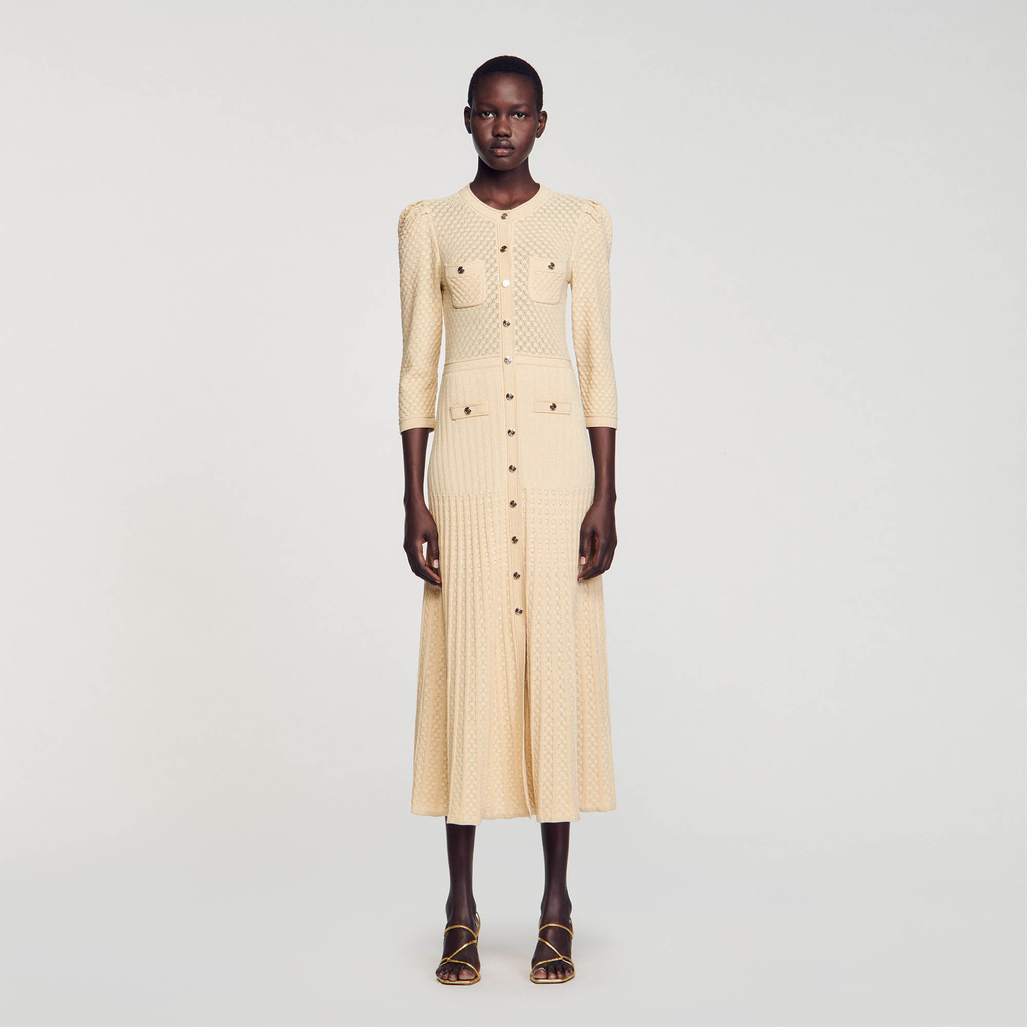 Pointelle knit midi dress