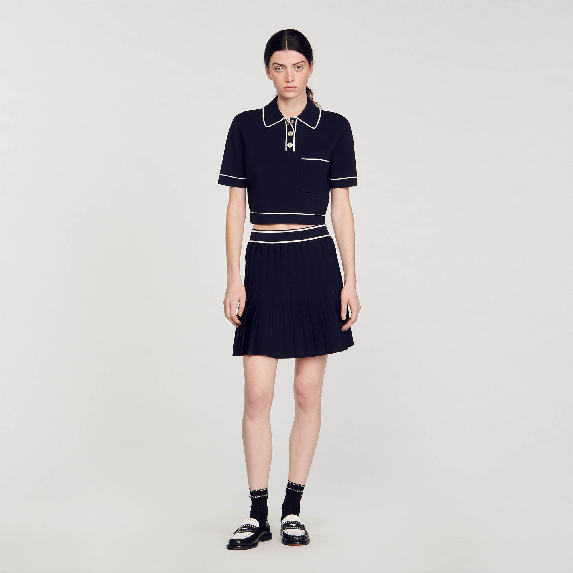 Cropped polo-neck jumper