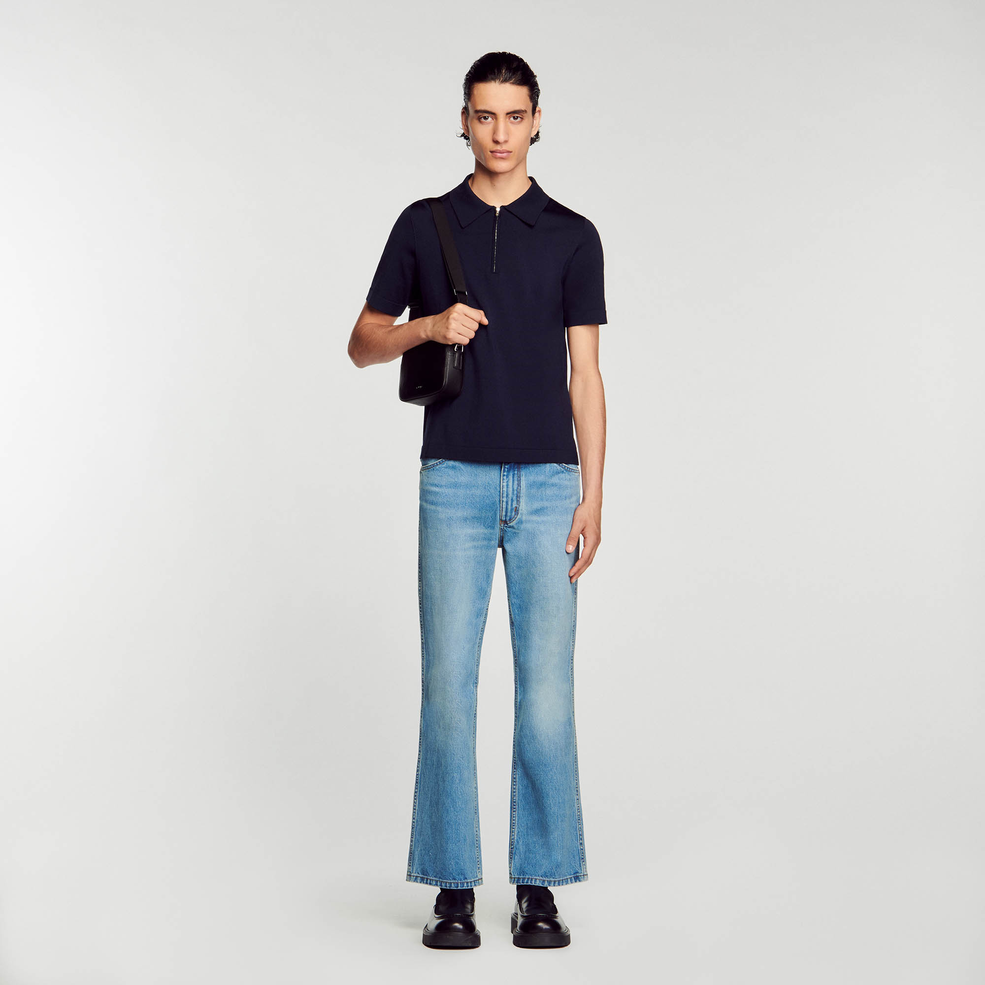 Knitted polo shirt with zip collar