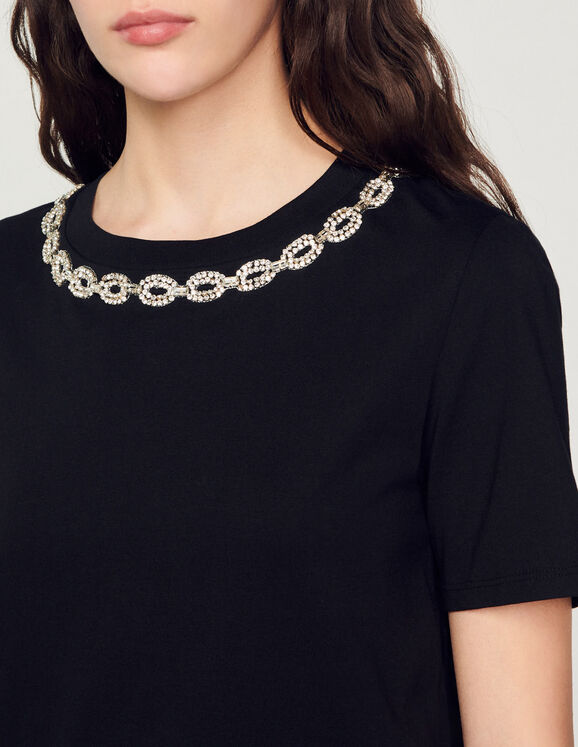 Organic cotton jewelled collar T-shirt