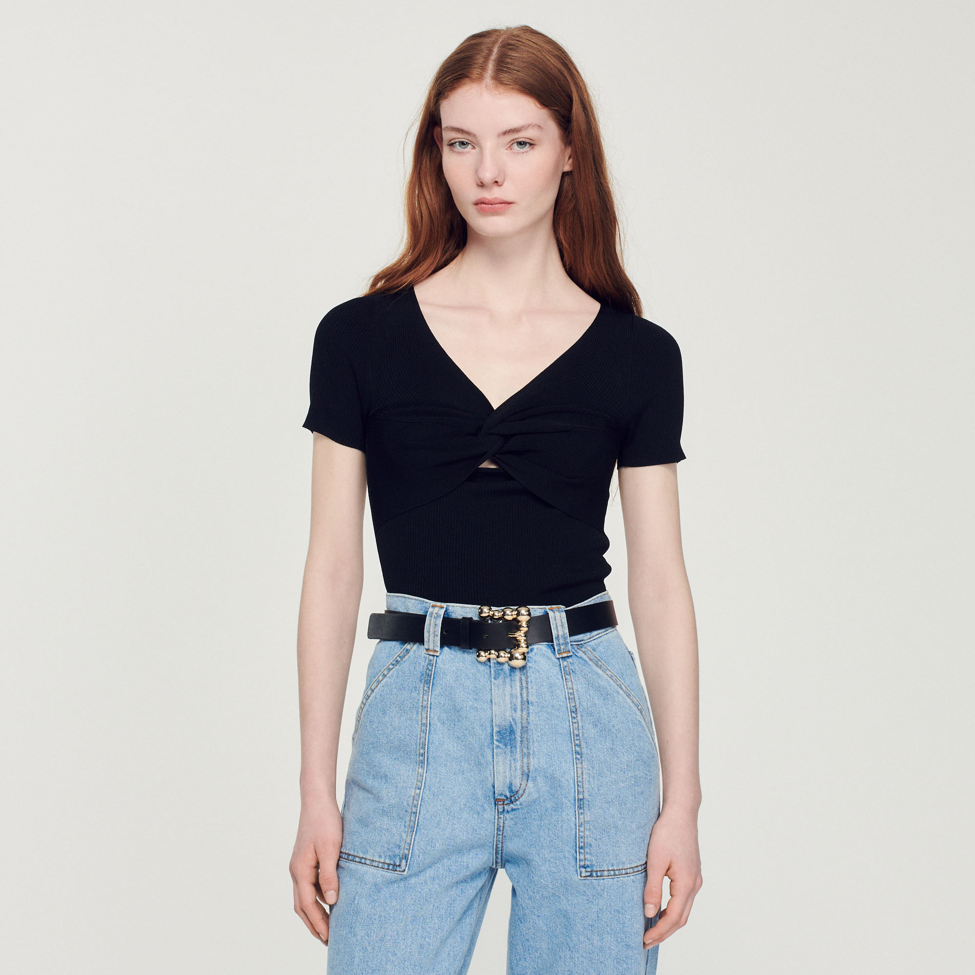 Wide leather belt with a square buckle