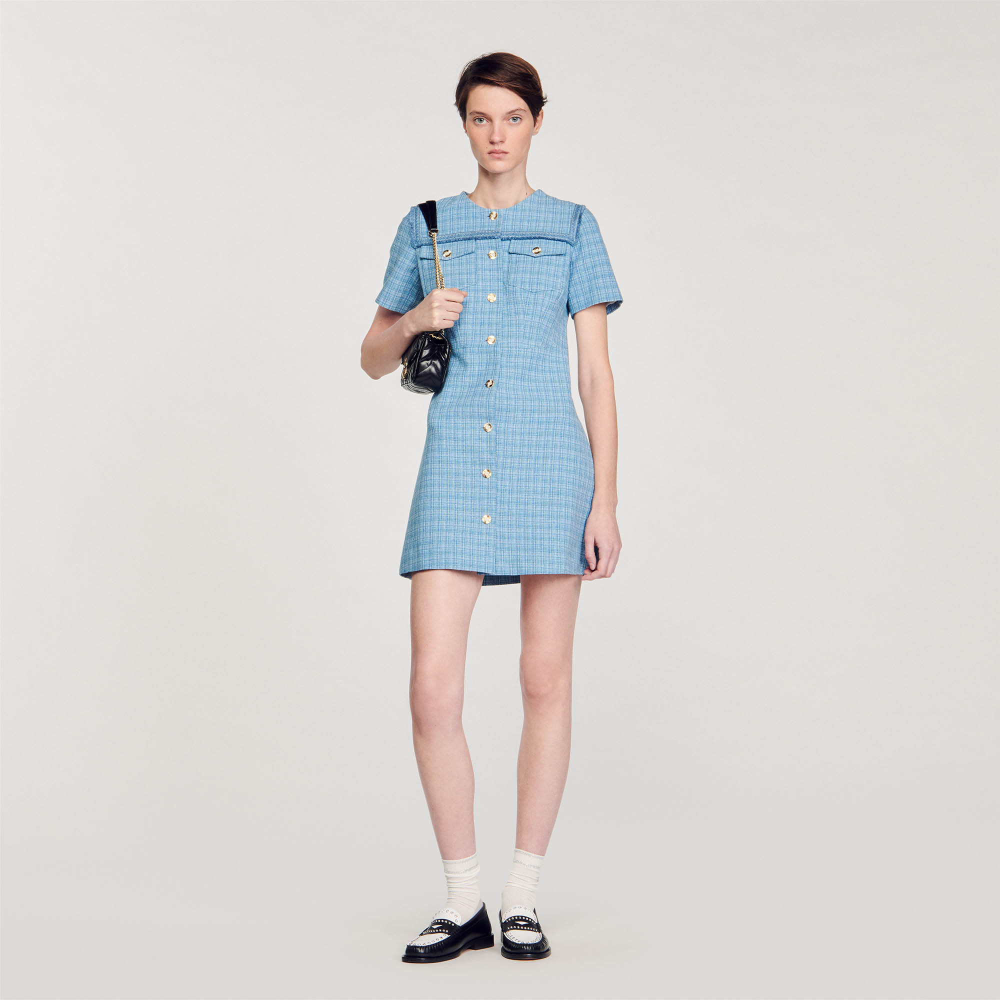 Short buttoned tweed dress