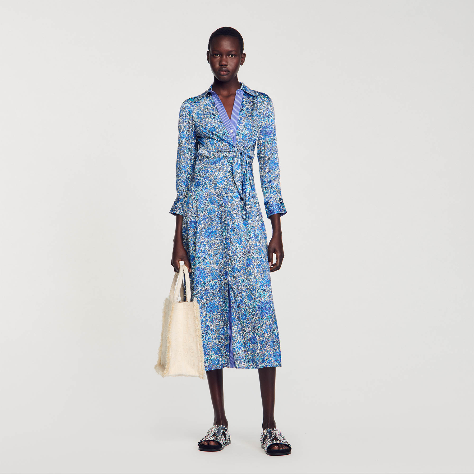 Floral print midi shirt dress
