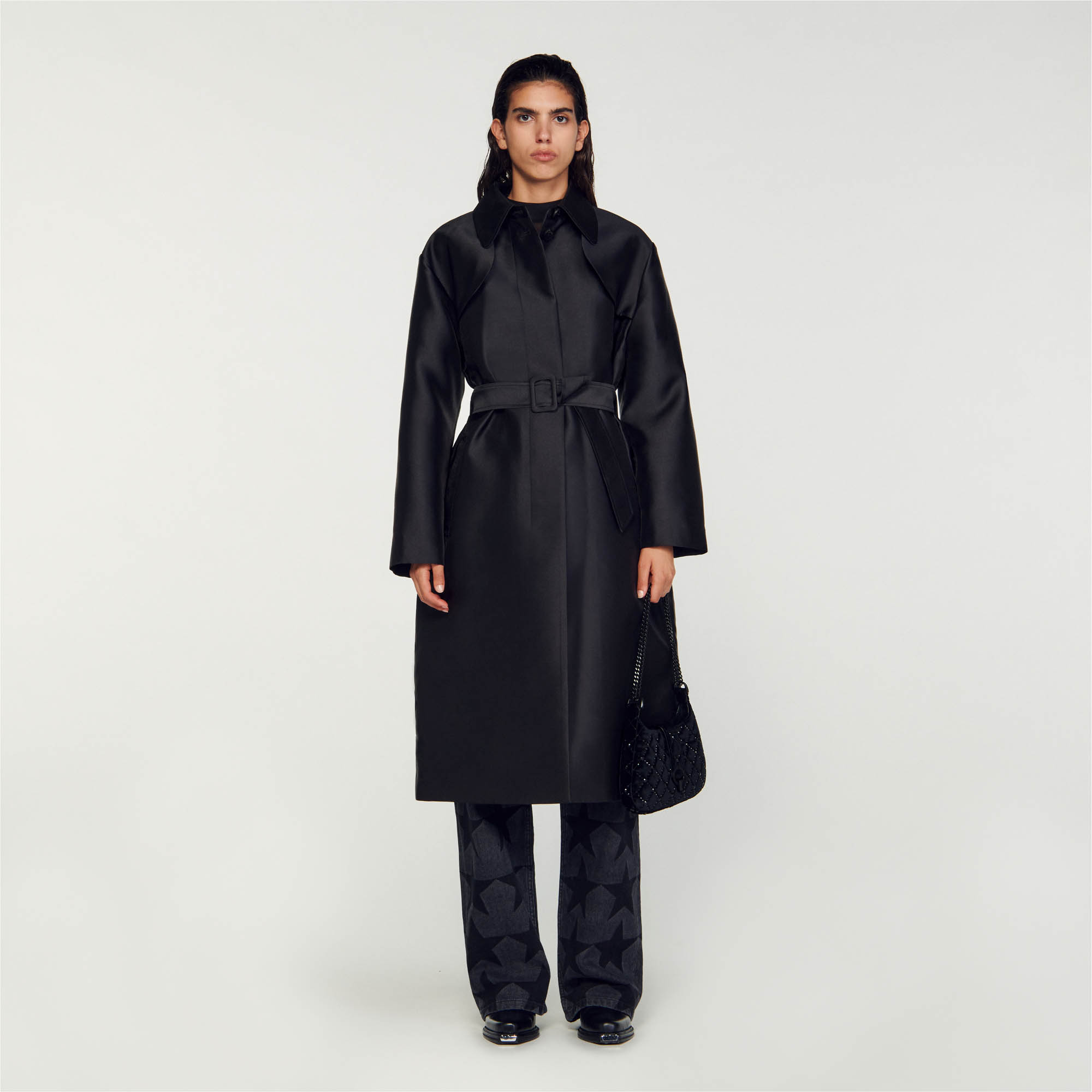 Satin-effect trench coat
