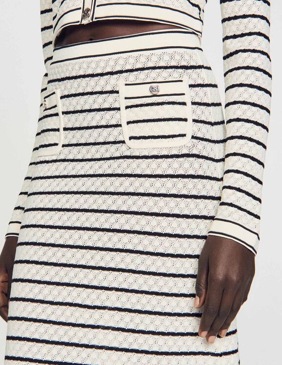 Striped knit midi skirt