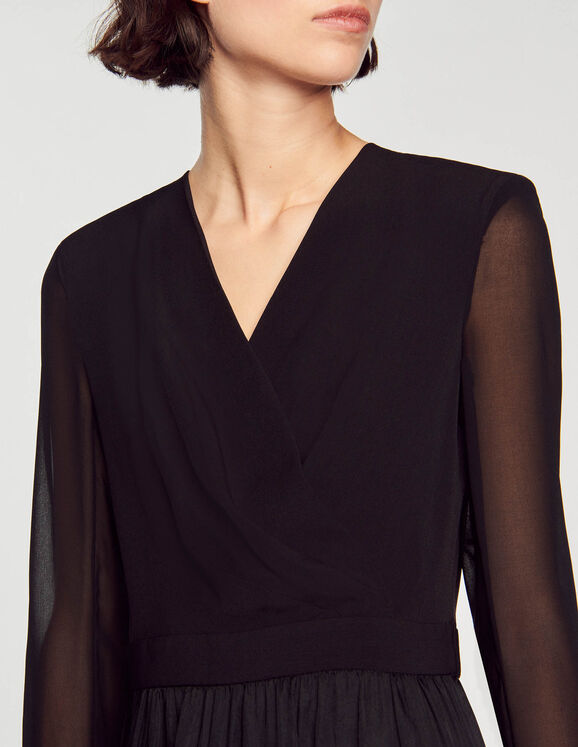 Short flowing dual-fabric dress