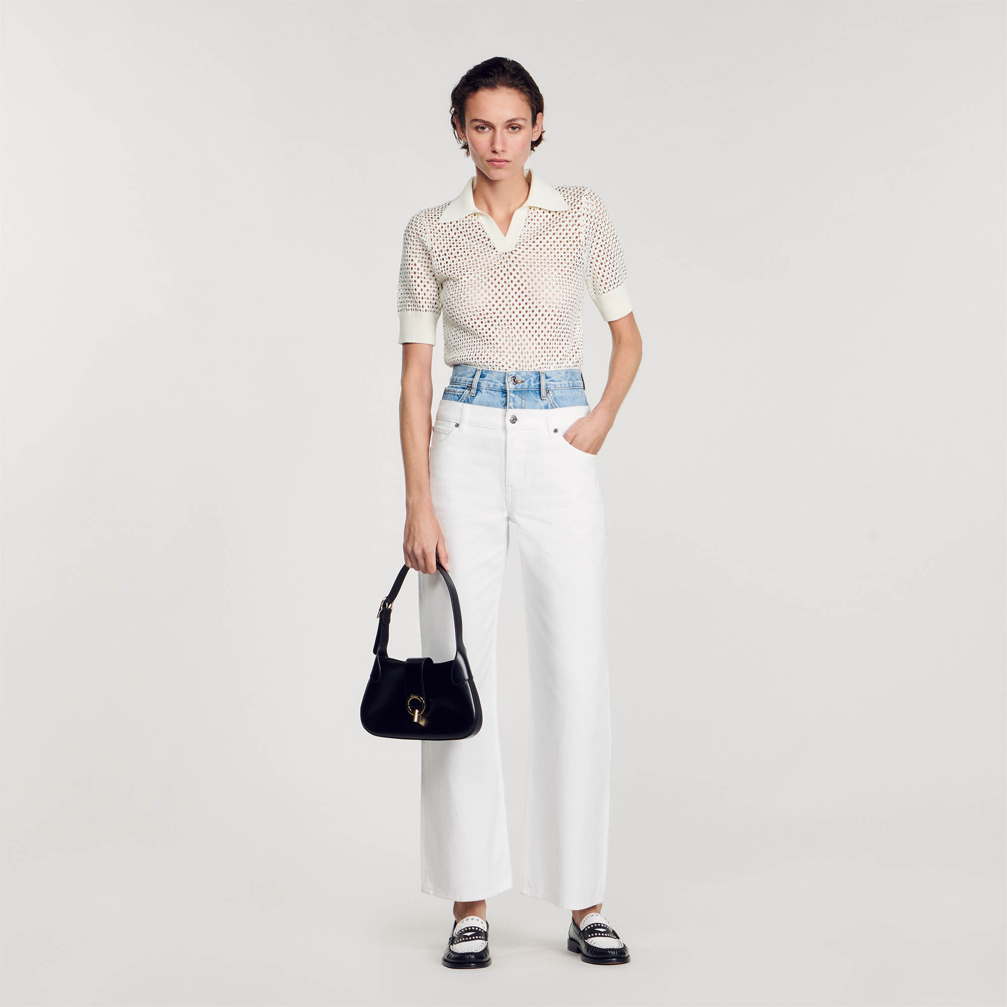 Two-tone double-waistband jeans