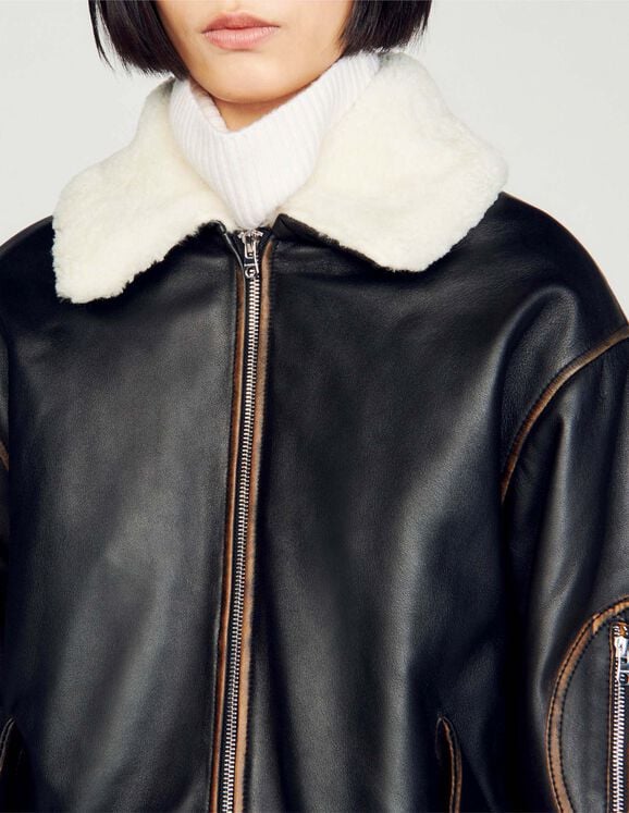 Leather bomber jacket