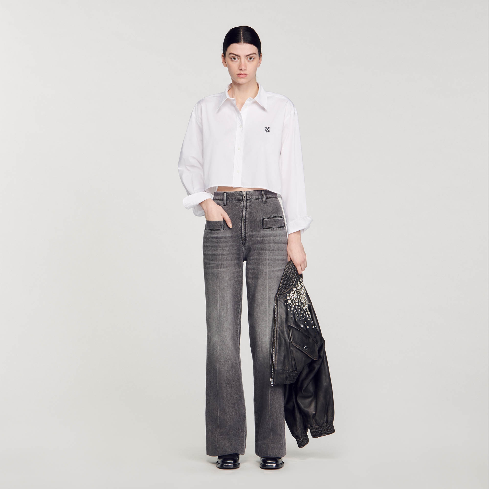 Cropped poplin shirt