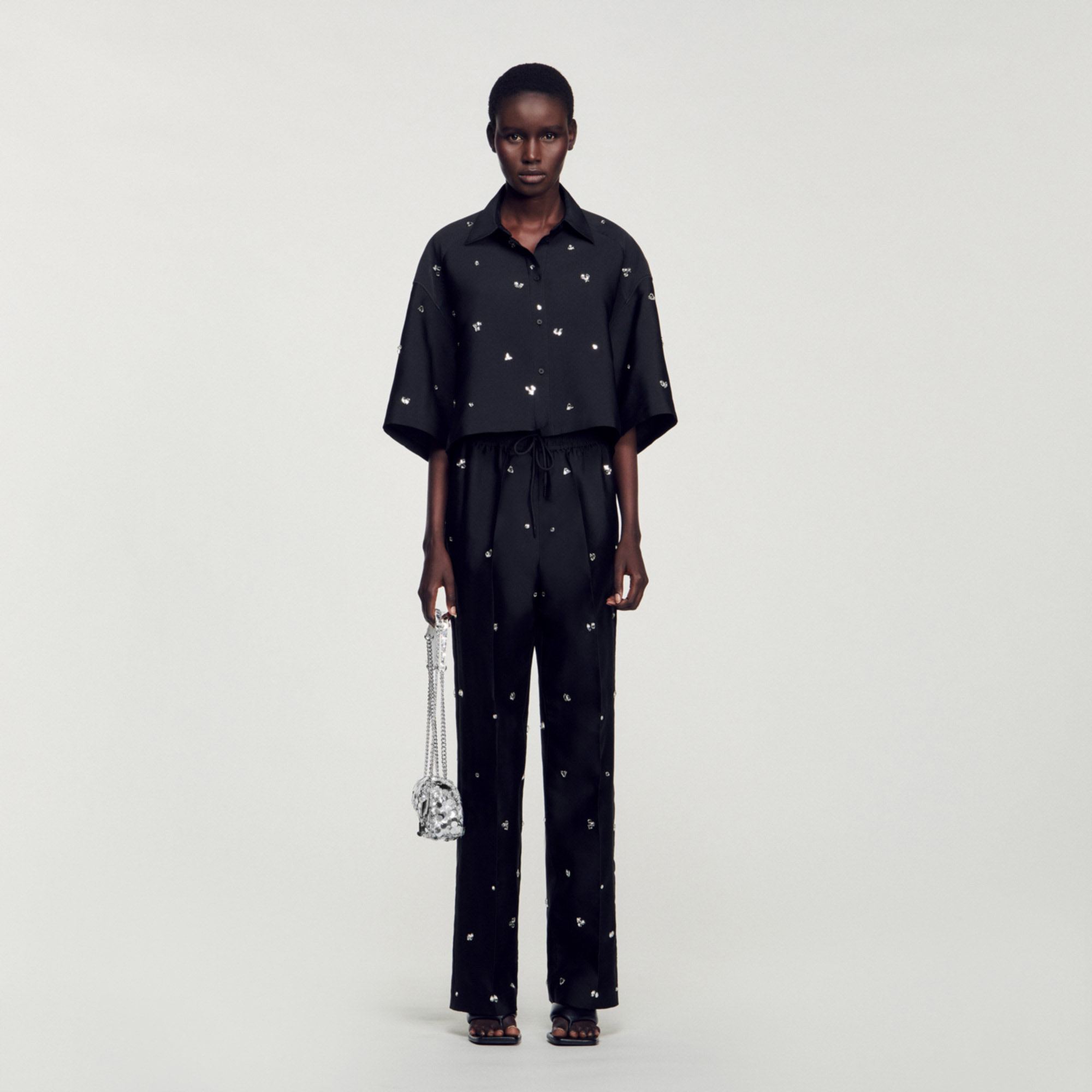 Shirt embellished with rhinestones