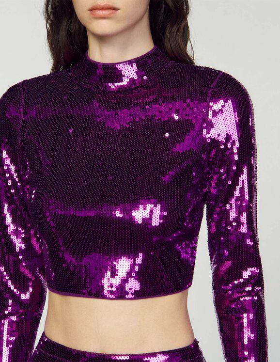 Cropped knit sweater with sequins