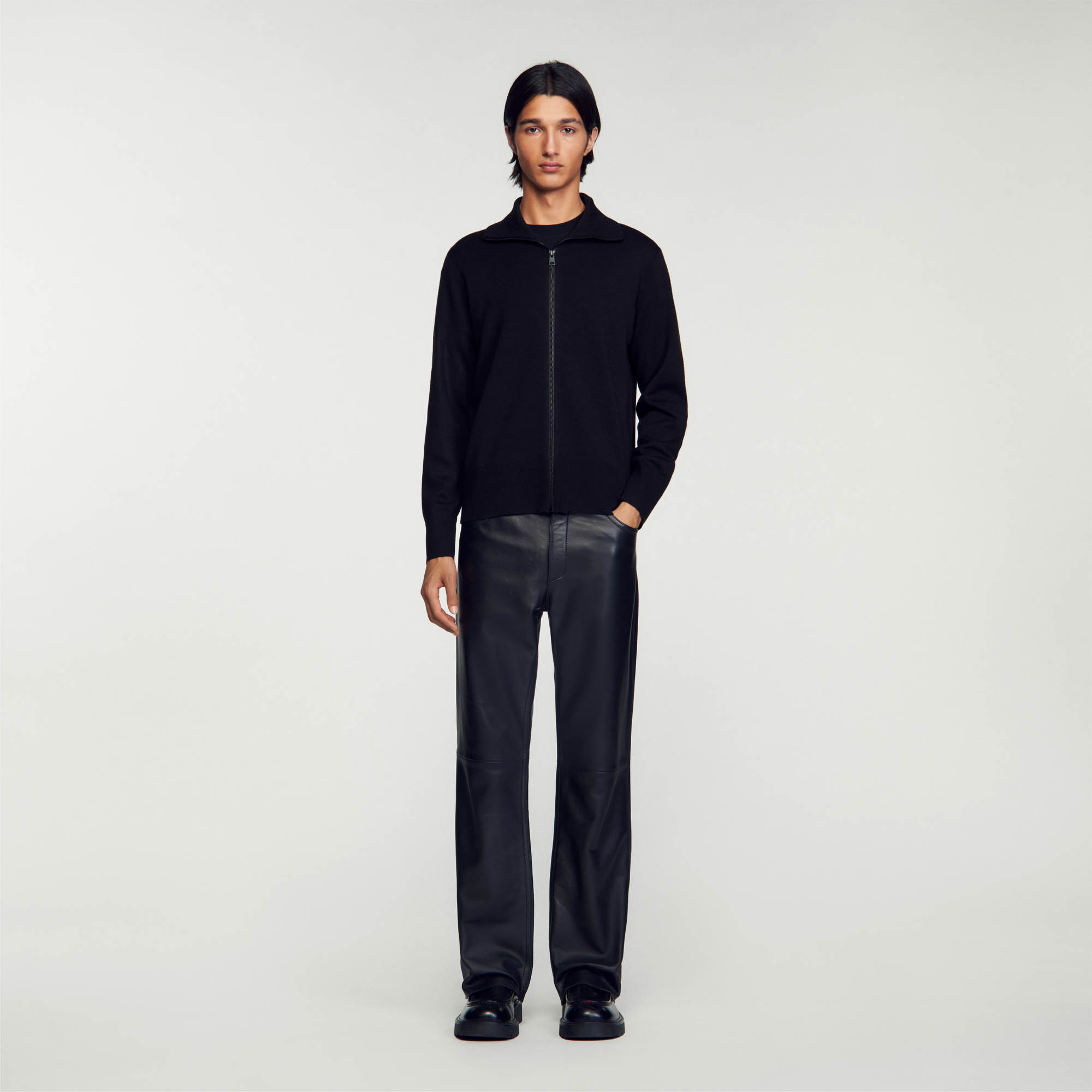Zip-up wool cardigan