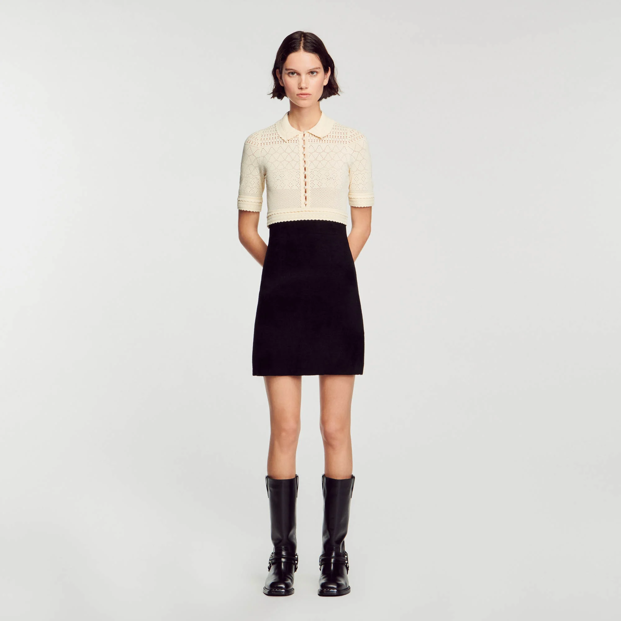Short two-tone knit dress