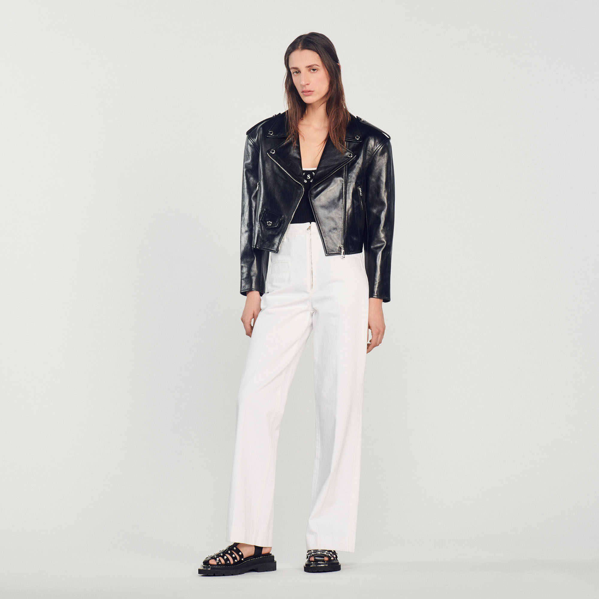 Wide-leg canvas pants