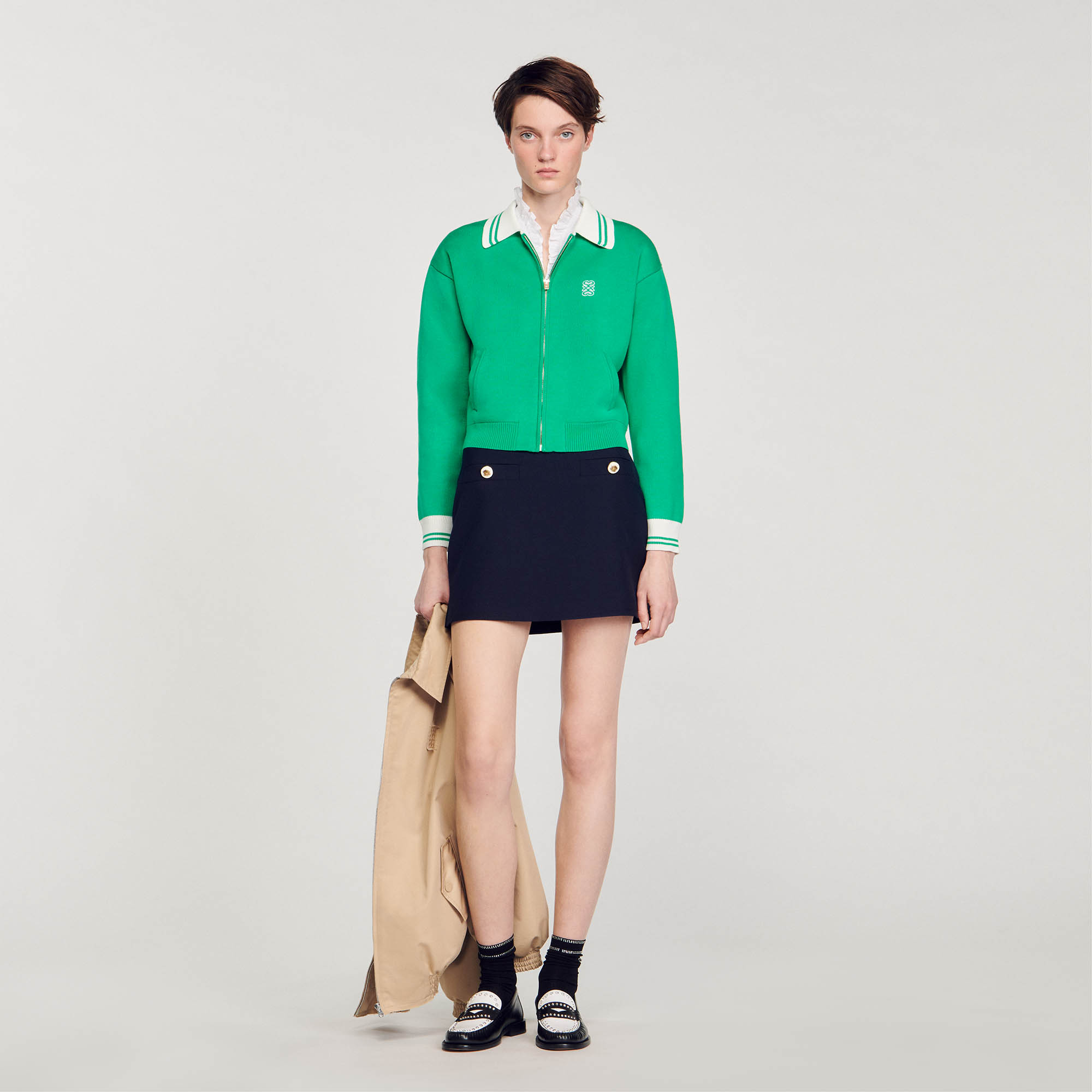 Zip-up varsity cardigan