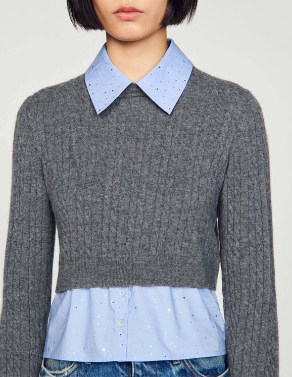 Cropped cable knit sweater