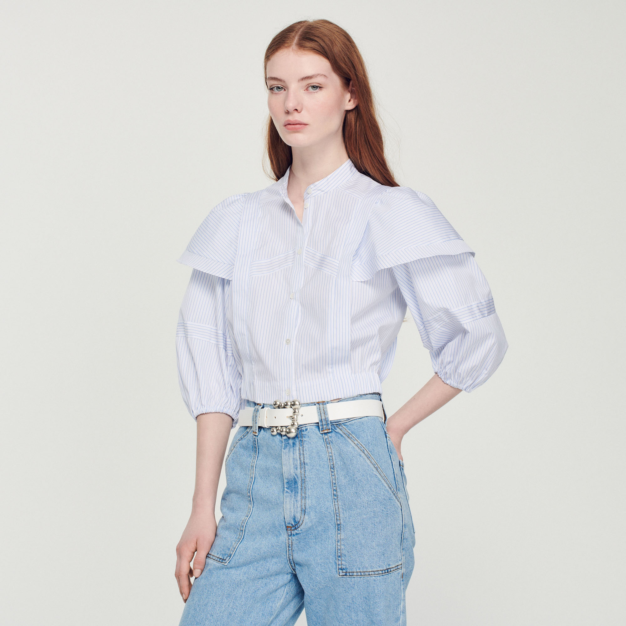 Belt with ball-embellished buckle