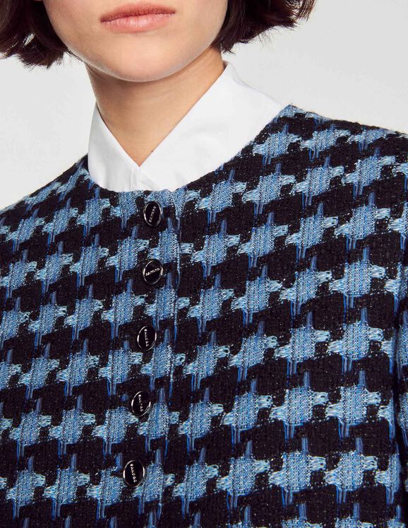 Cropped houndstooth tweed jacket
