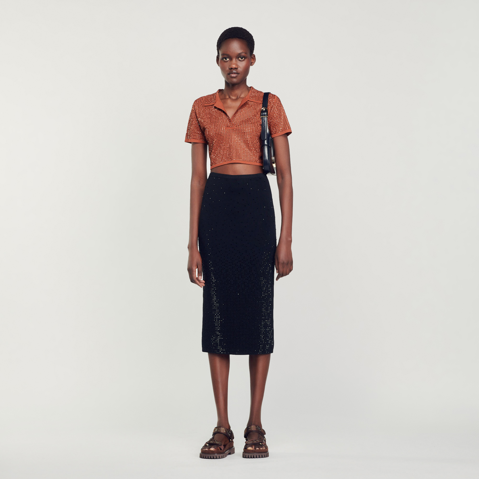 Rhinestone-embellished midi skirt