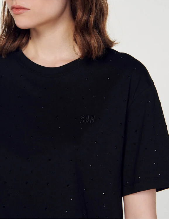 Cropped T-shirt with rhinestones