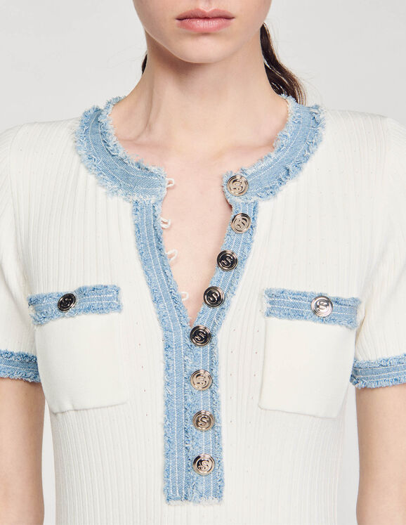 Knit and denim midi dress