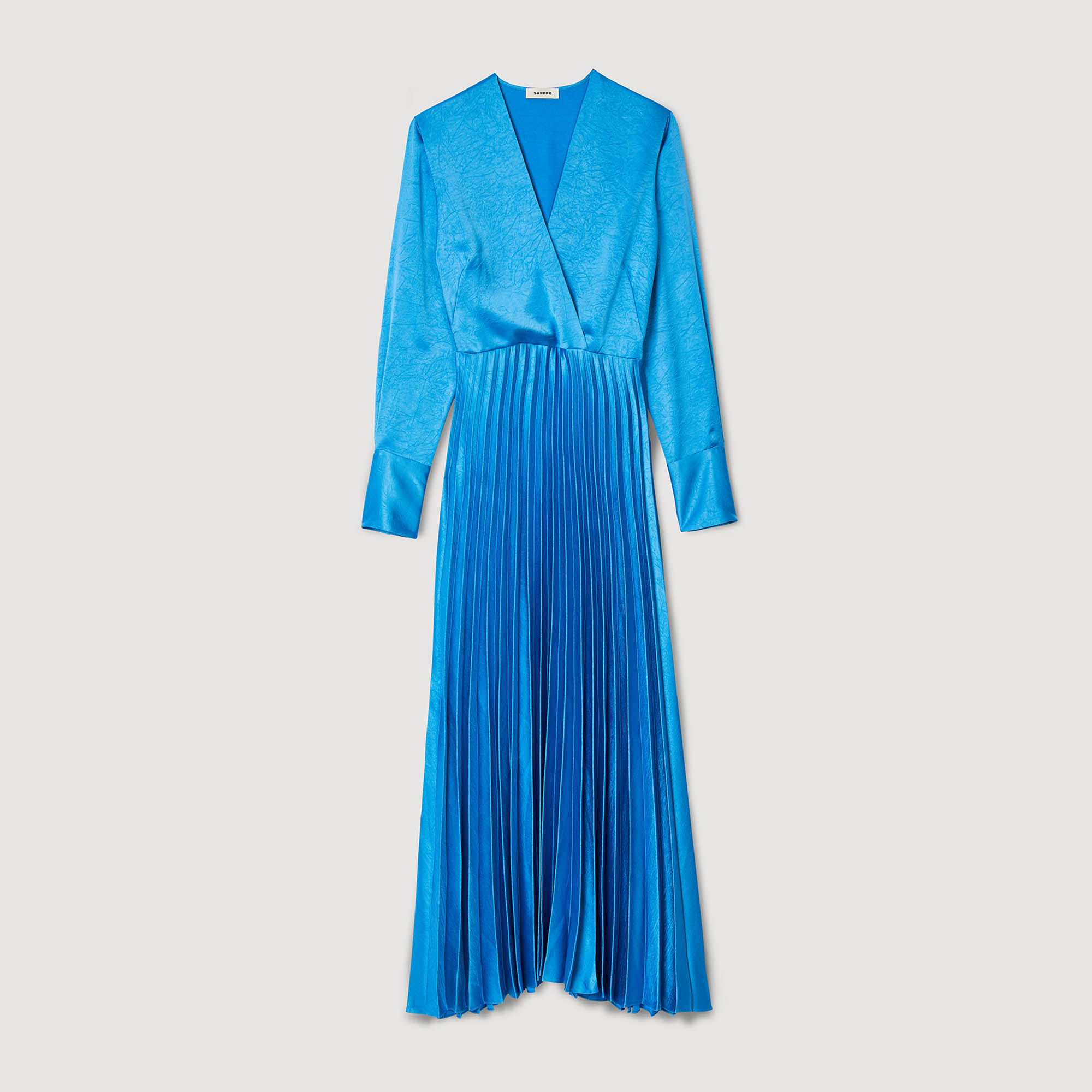 Pleated satin-effect midi dress