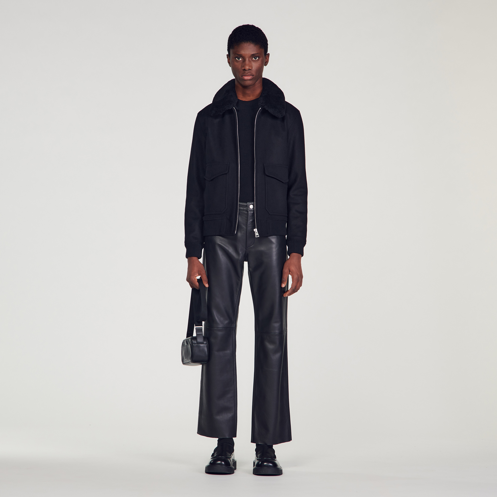 Aviator jacket with sheepskin collar