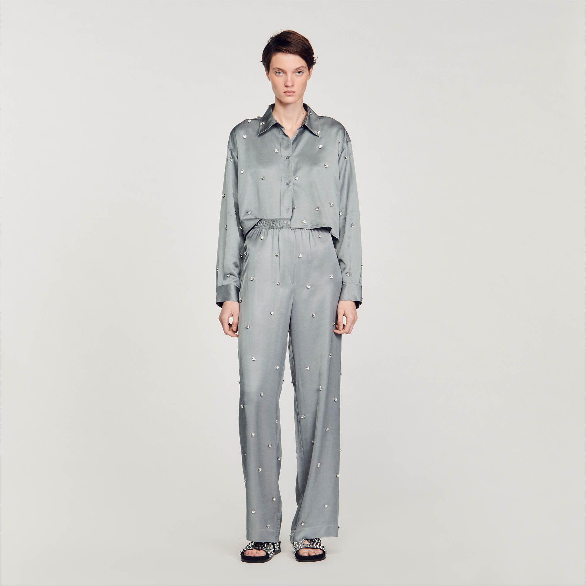 Satiny rhinestone shirt