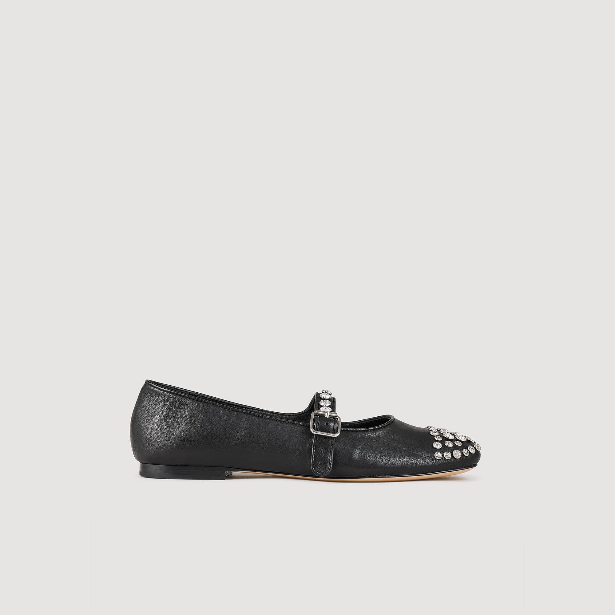 Leather and rhinestone ballet flats