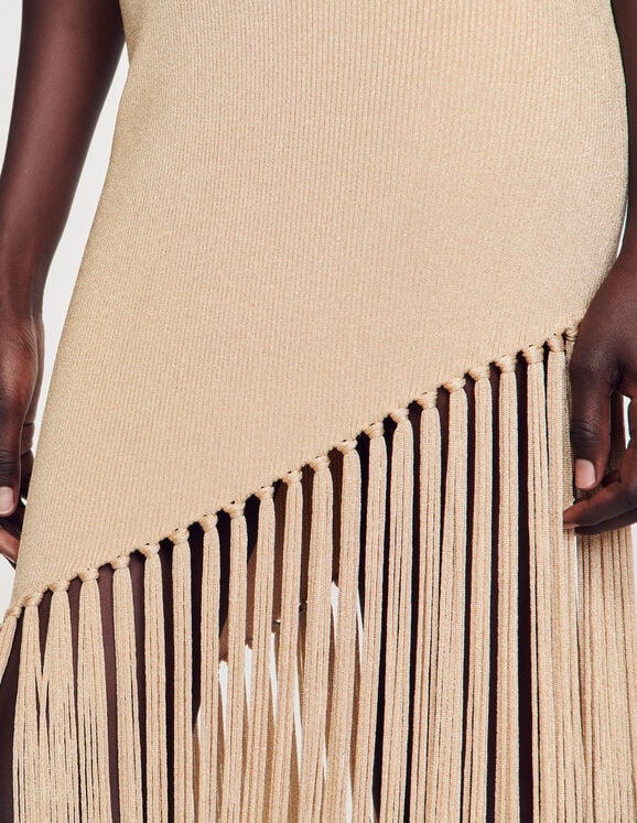 Asymmetrical fringed maxi dress