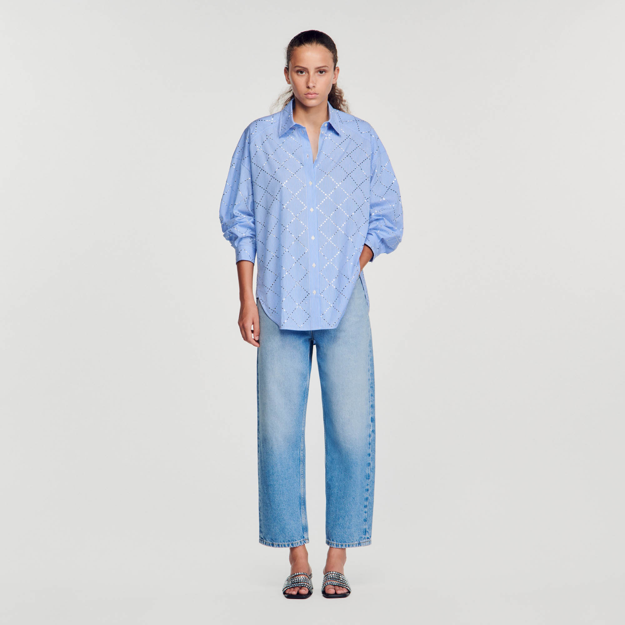 Oversized shirt with rhinestones
