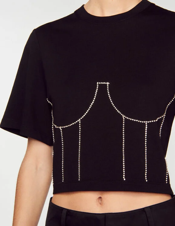 T-shirt with rhinestone bustier design
