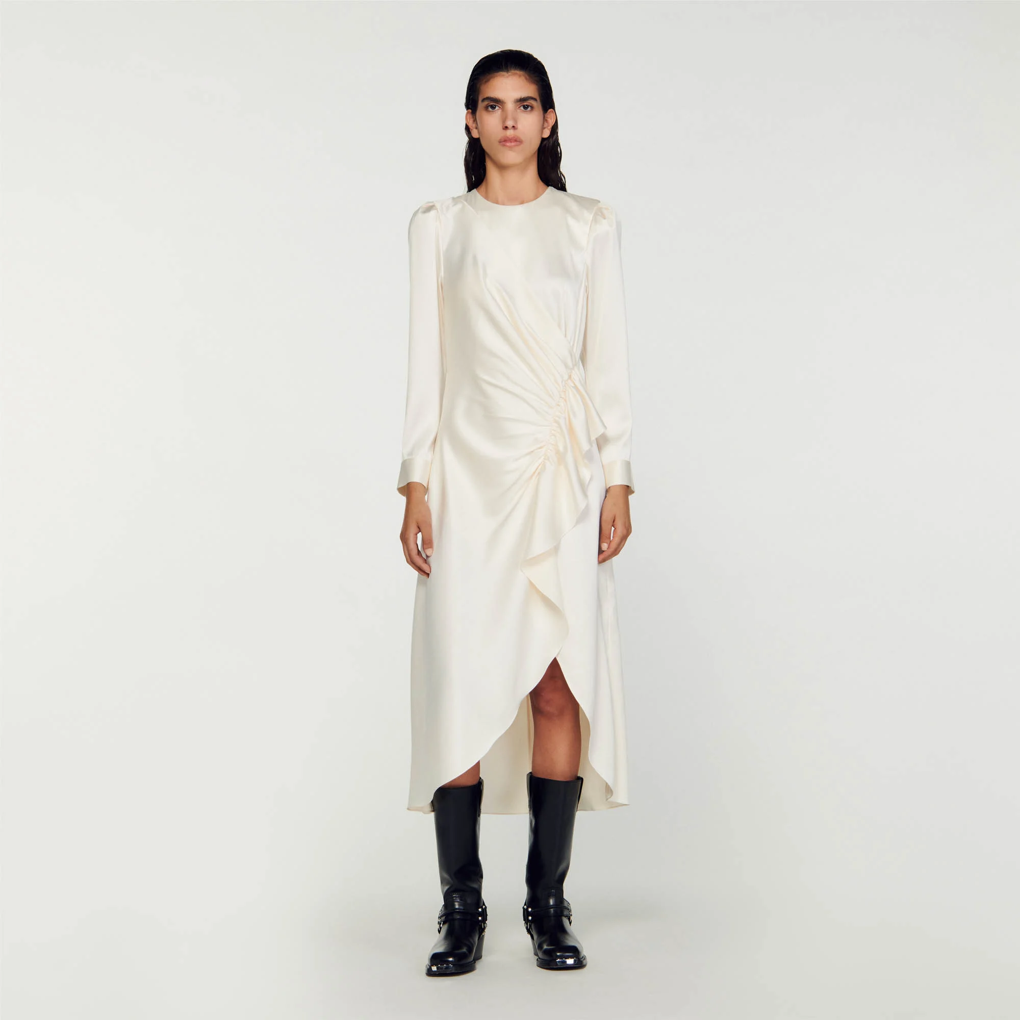 Ruffled satin-effect dress