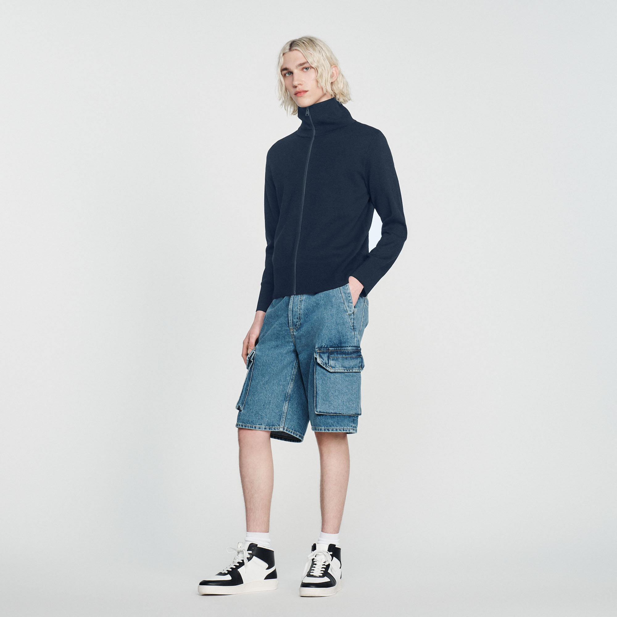 Zip-up wool cardigan