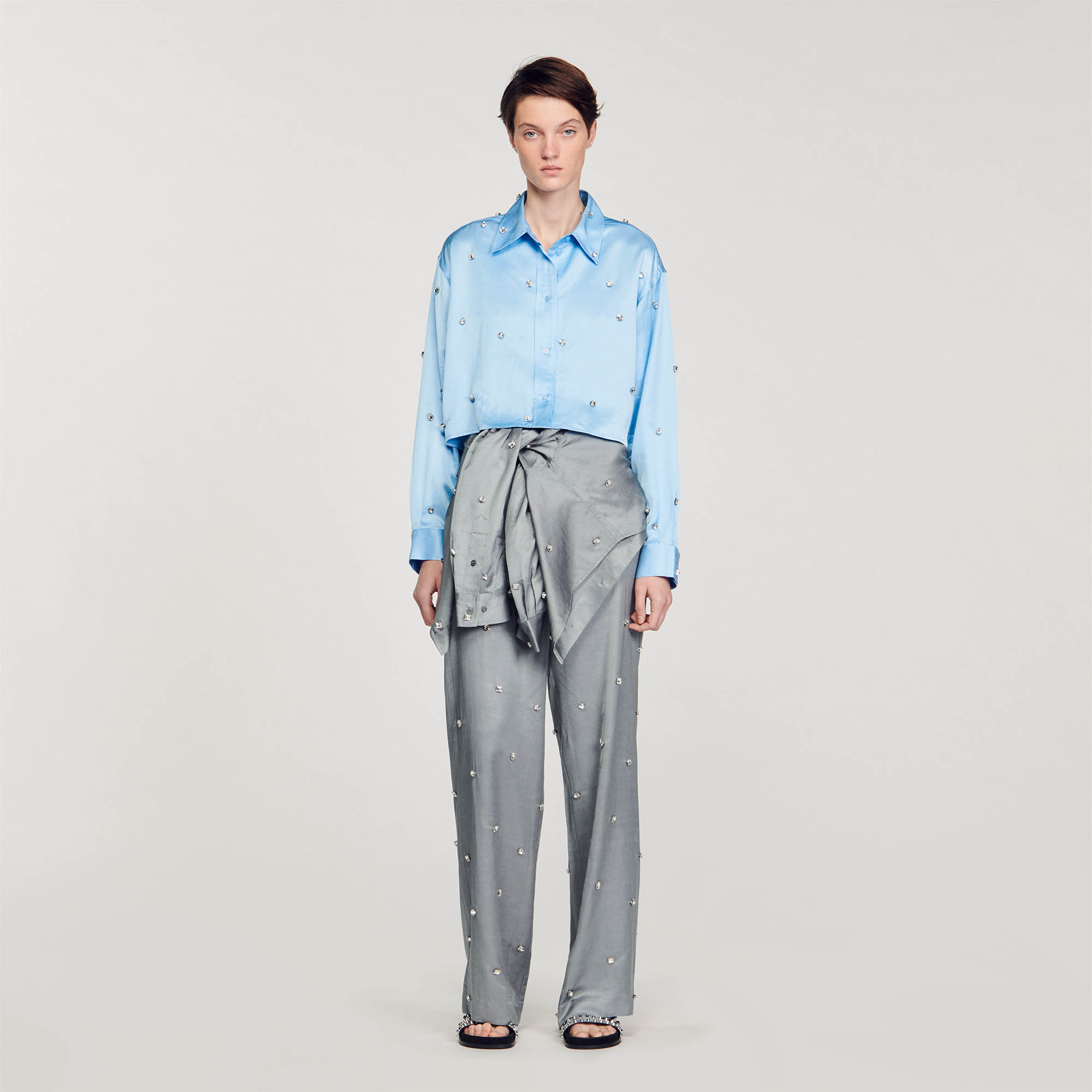 Satiny rhinestone shirt
