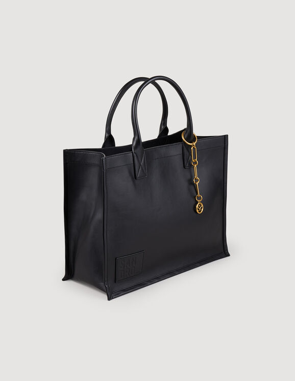 Leather tote bag with chain jewelry