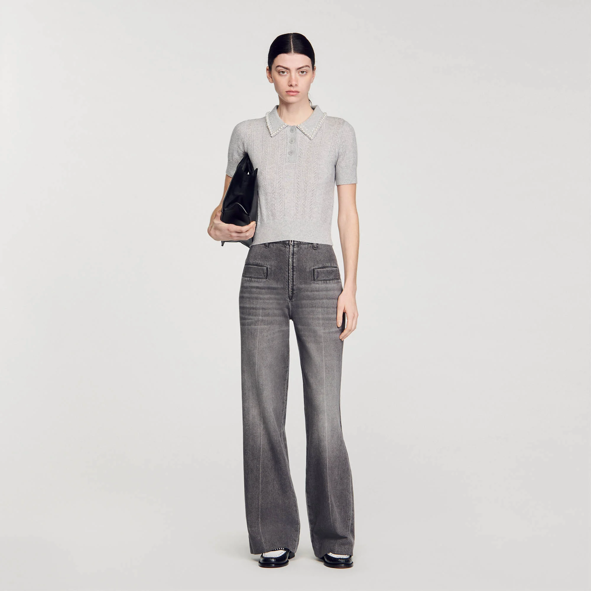 Cropped polo-neck jumper