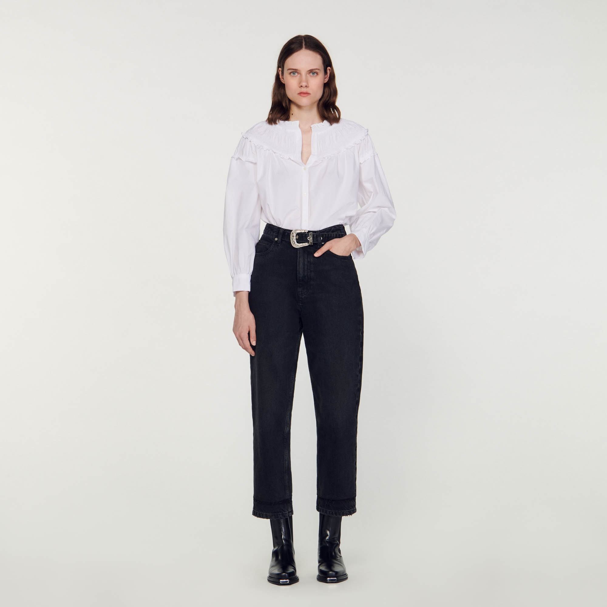 Smocked-collar blouse