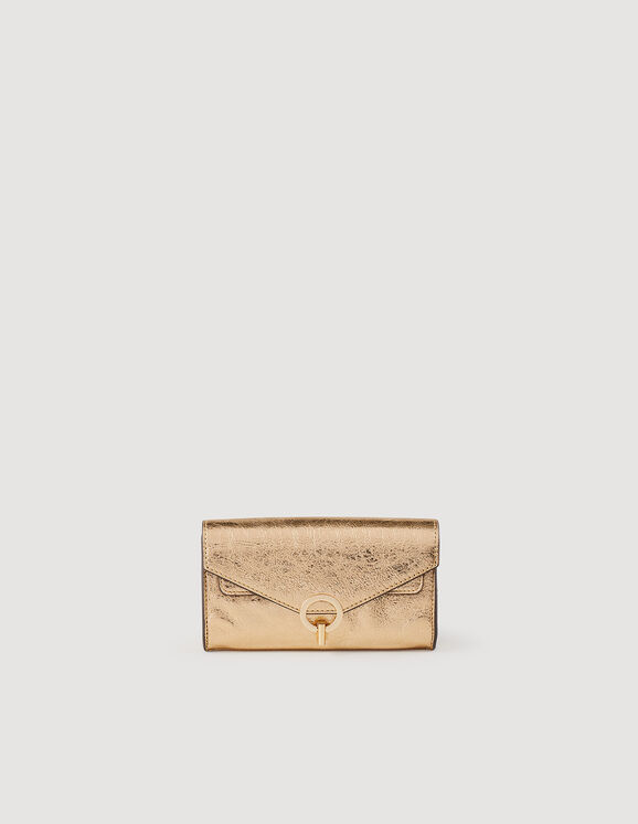 Gold leather clutch bag