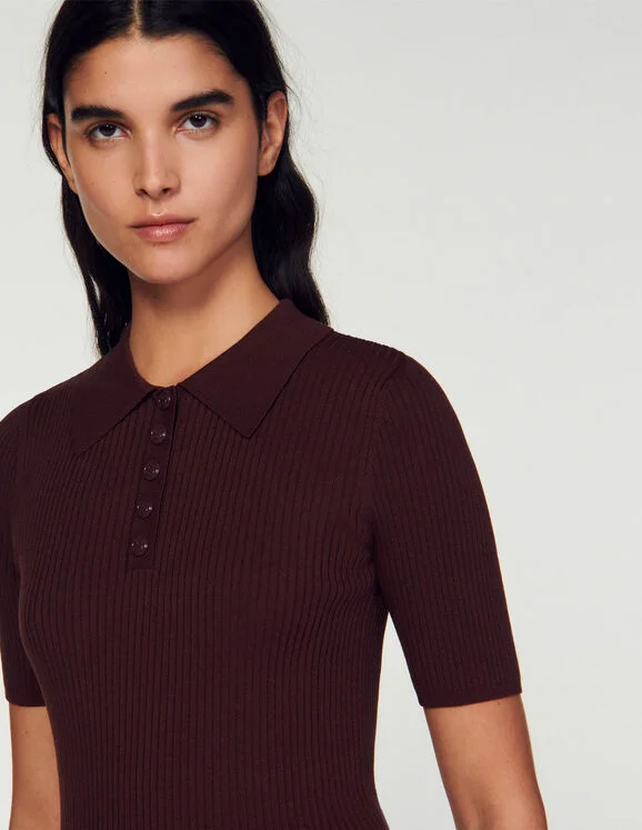 Short-sleeved polo neck sweater