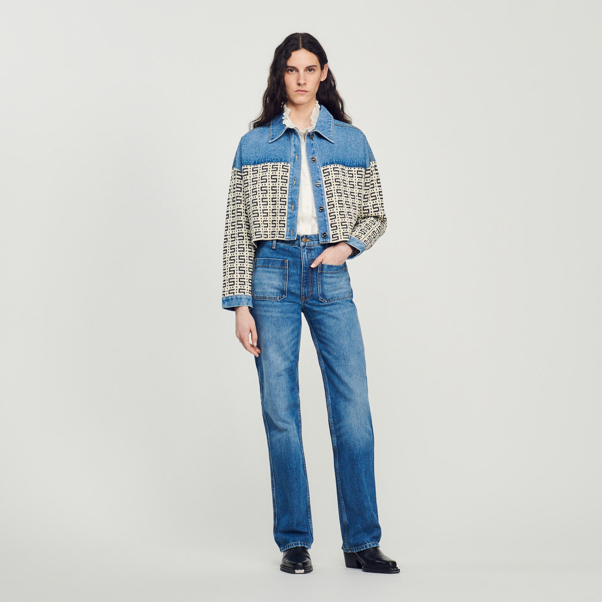 Cropped denim coatigan